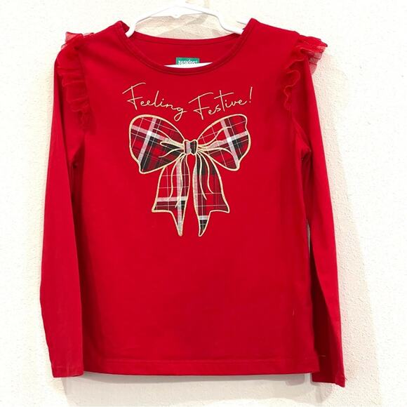 365 Kids Garanimals Red Long Sleeve Feeling Festive Plaid Bow Ruffle Top - 6 - Picture 1 of 8